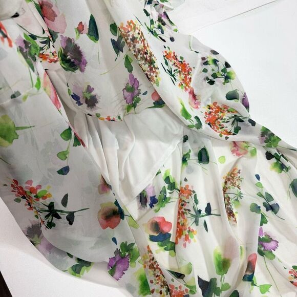 Calvin Klein Maxi Dress Women 14 Floral Chiffon Belted Flowing Spring Feminine - Picture 4 of 9